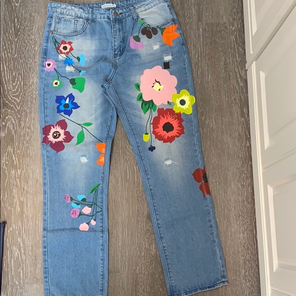 MISSLOOK Denim - MISSLOOK Flower Power Painted Denim XL